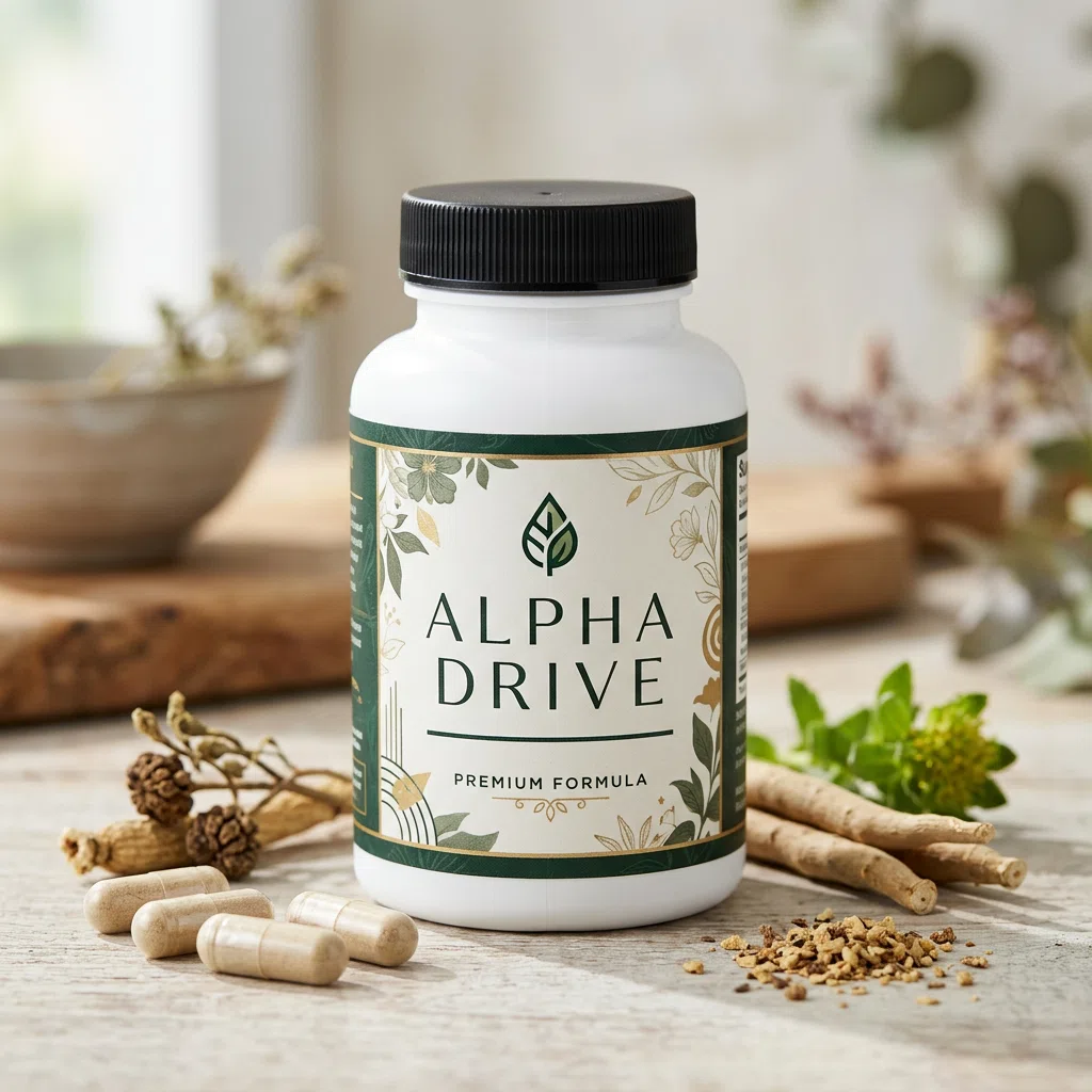 Alpha Drive prostaatsupplement bestellen Nederland - witte pillenpot met donkerblauw label